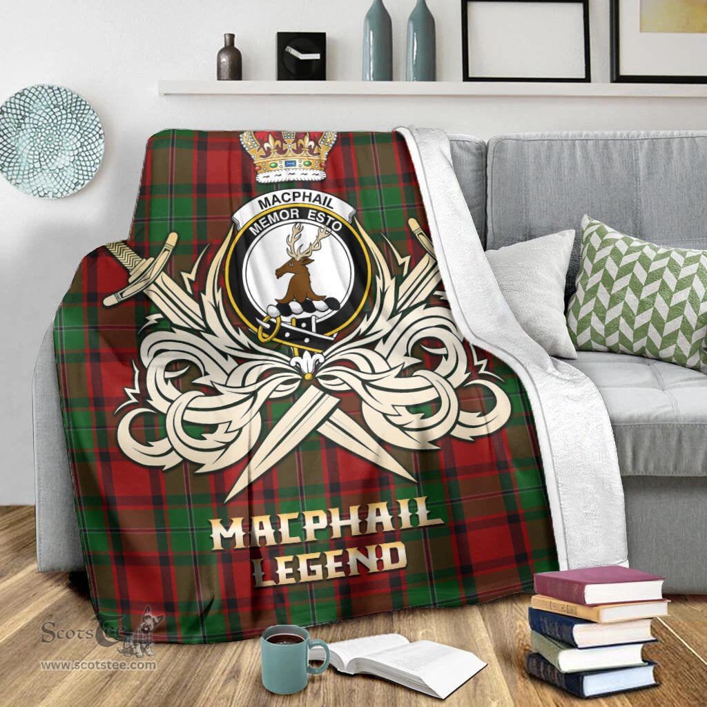 ScotsTee Shop Scottish MacPhail Clan Crest Tartan Blanket The Golden Sword of Courageous Legacy Blanket