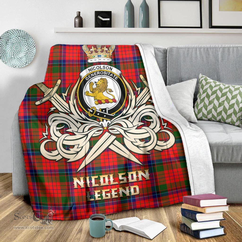 ScotsTee Shop Scottish Nicolson Modern Clan Crest Tartan Blanket The Golden Sword of Courageous Legacy Blanket