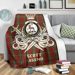 ScotsTee Shop Scottish Scott Clan Crest Tartan Blanket The Golden Sword of Courageous Legacy Blanket