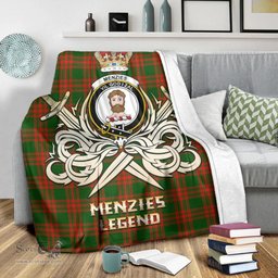 ScotsTee Shop Scottish Menzies Green Modern Clan Crest Tartan Blanket The Golden Sword of Courageous Legacy Blanket