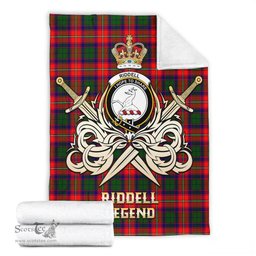 ScotsTee Shop Scottish Riddell Clan Crest Tartan Blanket The Golden Sword of Courageous Legacy Blanket