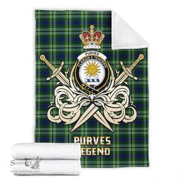ScotsTee Shop Scottish Purves Clan Crest Tartan Blanket The Golden Sword of Courageous Legacy Blanket