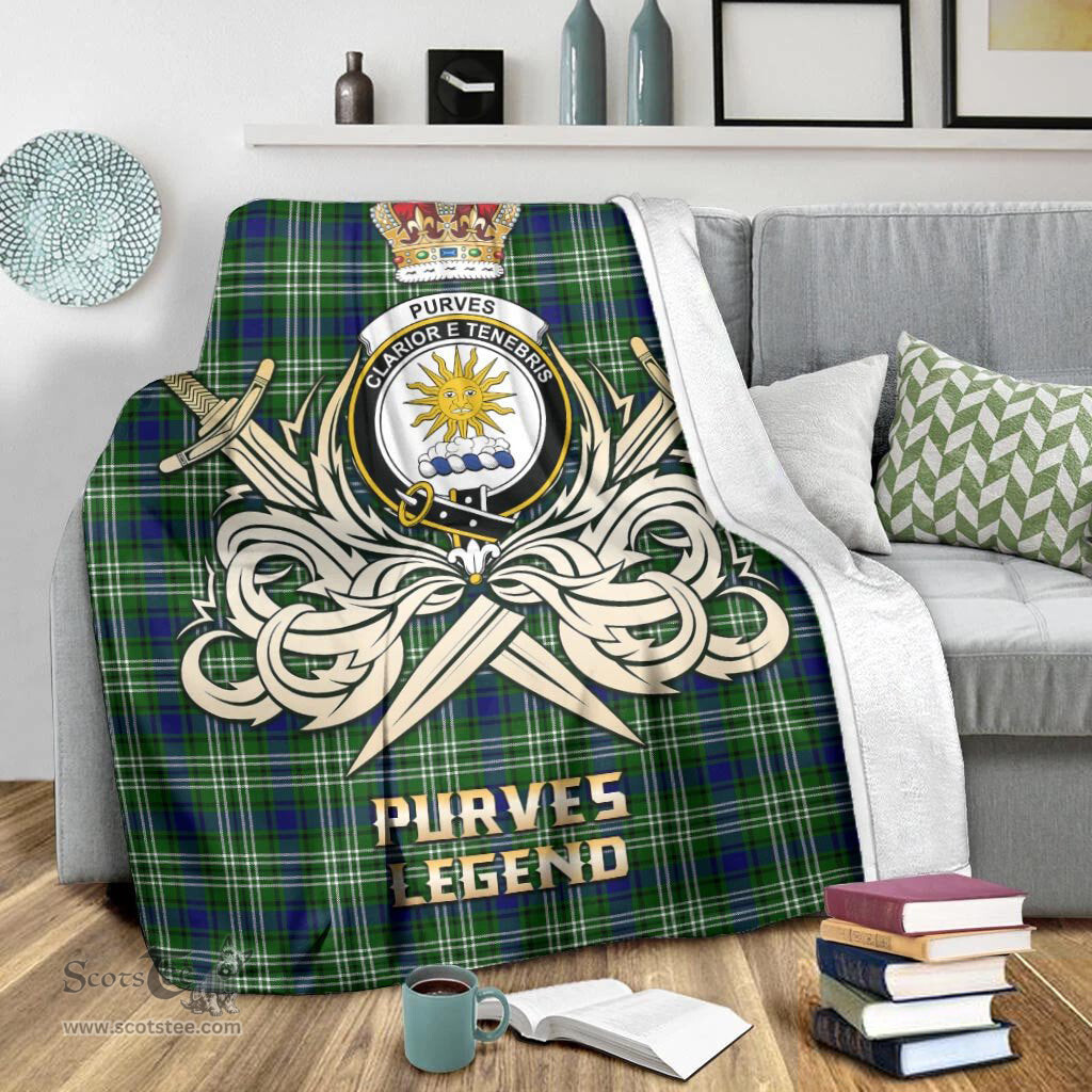 ScotsTee Shop Scottish Purves Clan Crest Tartan Blanket The Golden Sword of Courageous Legacy Blanket