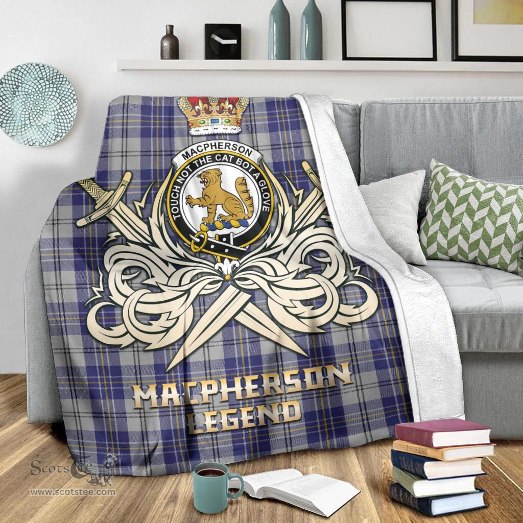 ScotsTee Shop Scottish MacPherson Dress Blue Clan Crest Tartan Blanket The Golden Sword of Courageous Legacy Blanket