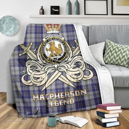 ScotsTee Shop Scottish MacPherson Dress Blue Clan Crest Tartan Blanket The Golden Sword of Courageous Legacy Blanket