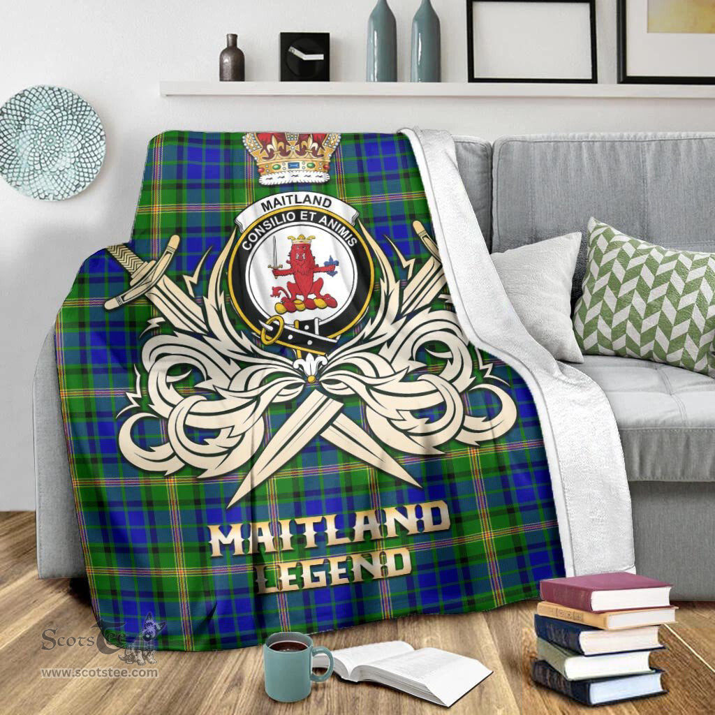 ScotsTee Shop Scottish Maitland Clan Crest Tartan Blanket The Golden Sword of Courageous Legacy Blanket