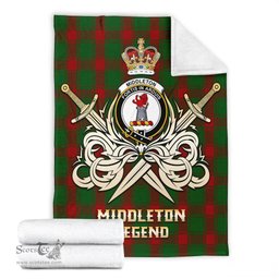 ScotsTee Shop Scottish Middleton Clan Crest Tartan Blanket The Golden Sword of Courageous Legacy Blanket