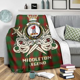 ScotsTee Shop Scottish Middleton Clan Crest Tartan Blanket The Golden Sword of Courageous Legacy Blanket