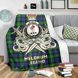 ScotsTee Shop Scottish Meldrum Clan Crest Tartan Blanket The Golden Sword of Courageous Legacy Blanket