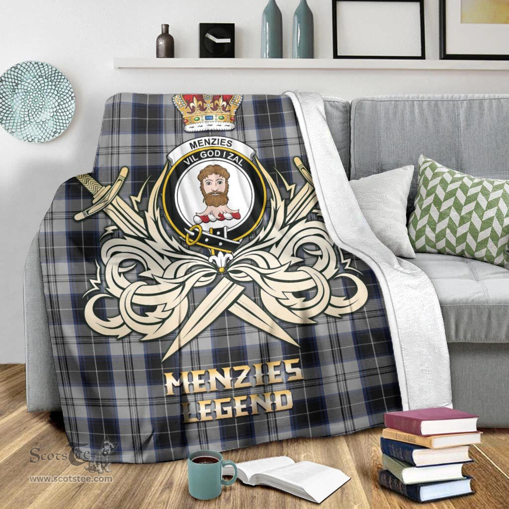 ScotsTee Shop Scottish Menzies Black Dress Clan Crest Tartan Blanket The Golden Sword of Courageous Legacy Blanket