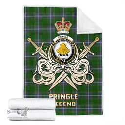 ScotsTee Shop Scottish Pringle Clan Crest Tartan Blanket The Golden Sword of Courageous Legacy Blanket