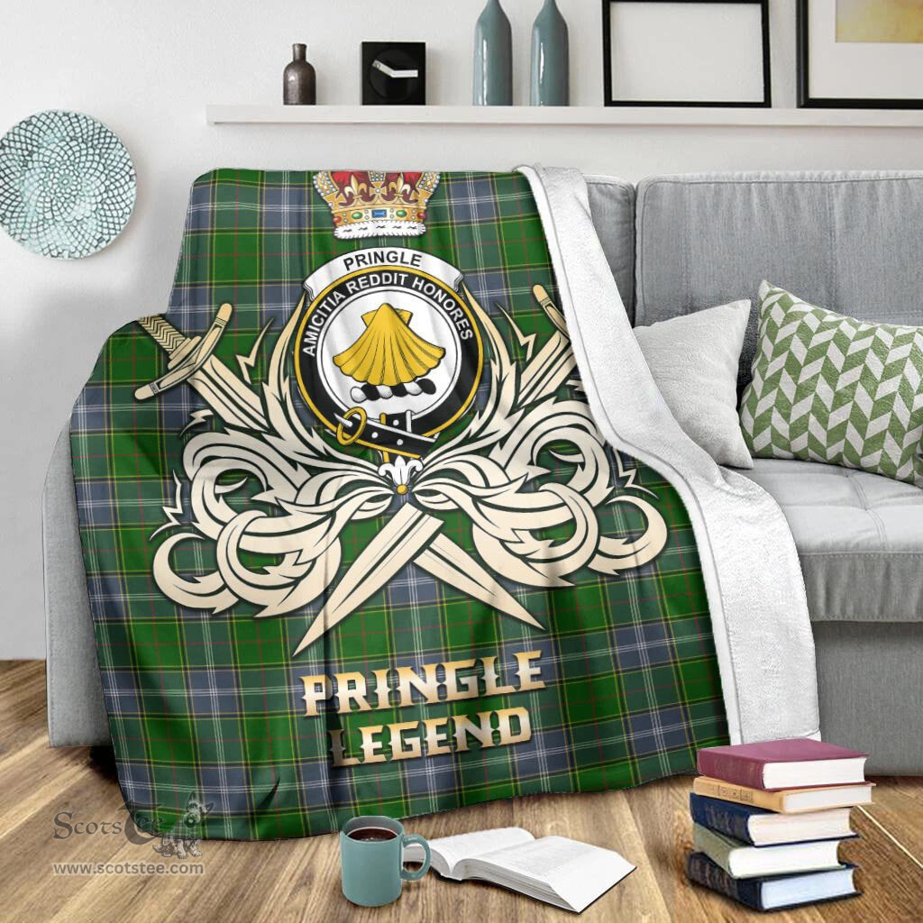ScotsTee Shop Scottish Pringle Clan Crest Tartan Blanket The Golden Sword of Courageous Legacy Blanket