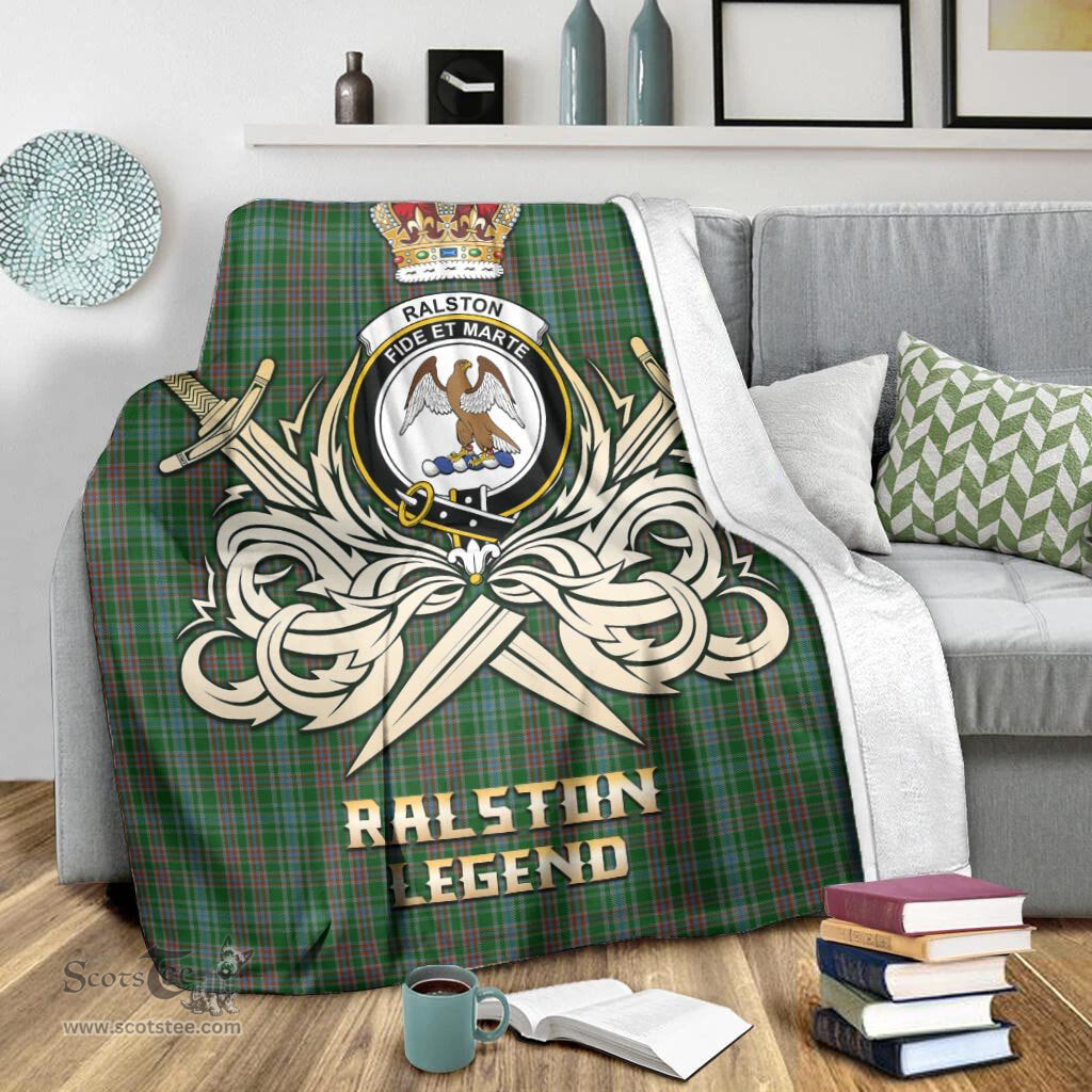 ScotsTee Shop Scottish Ralston USA Clan Crest Tartan Blanket The Golden Sword of Courageous Legacy Blanket