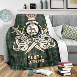 ScotsTee Shop Scottish Scott Green Clan Crest Tartan Blanket The Golden Sword of Courageous Legacy Blanket