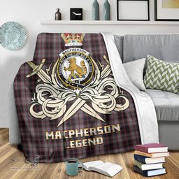 ScotsTee Shop Scottish MacPherson Hunting Clan Crest Tartan Blanket The Golden Sword of Courageous Legacy Blanket