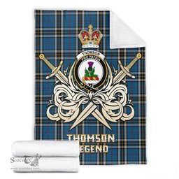 ScotsTee Shop Scottish Thomson Dress Blue Clan Crest Tartan Blanket The Golden Sword of Courageous Legacy Blanket