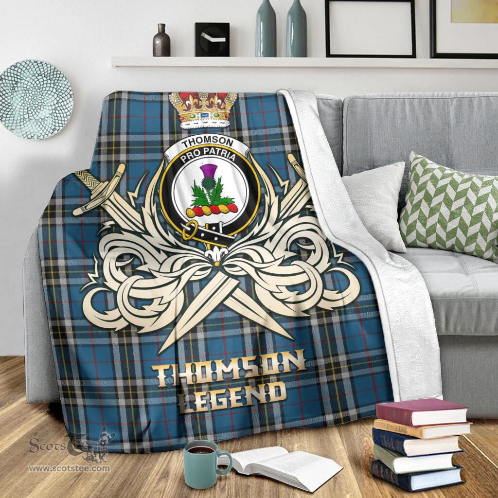 ScotsTee Shop Scottish Thomson Dress Blue Clan Crest Tartan Blanket The Golden Sword of Courageous Legacy Blanket