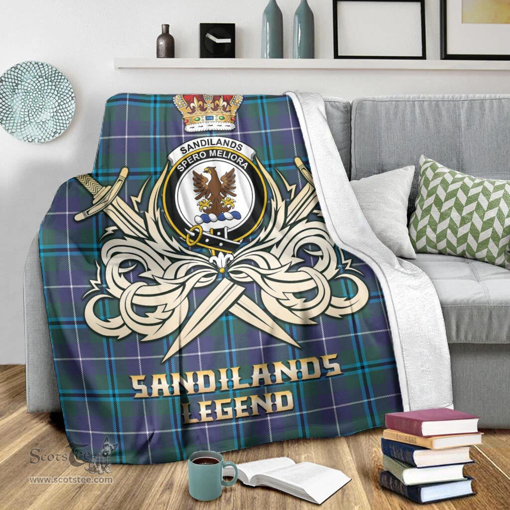 ScotsTee Shop Scottish Sandilands Clan Crest Tartan Blanket The Golden Sword of Courageous Legacy Blanket