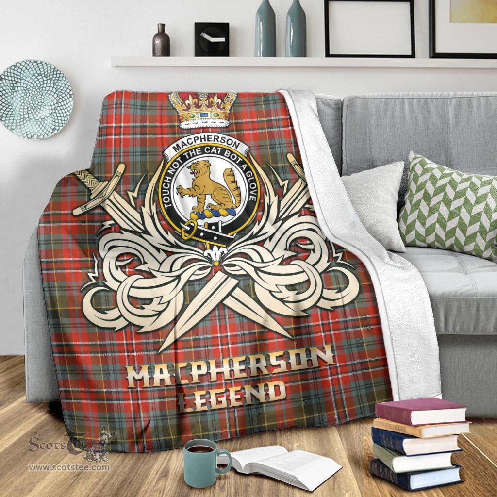 ScotsTee Shop Scottish MacPherson Weathered Clan Crest Tartan Blanket The Golden Sword of Courageous Legacy Blanket