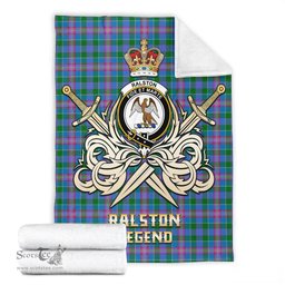 ScotsTee Shop Scottish Ralston Clan Crest Tartan Blanket The Golden Sword of Courageous Legacy Blanket