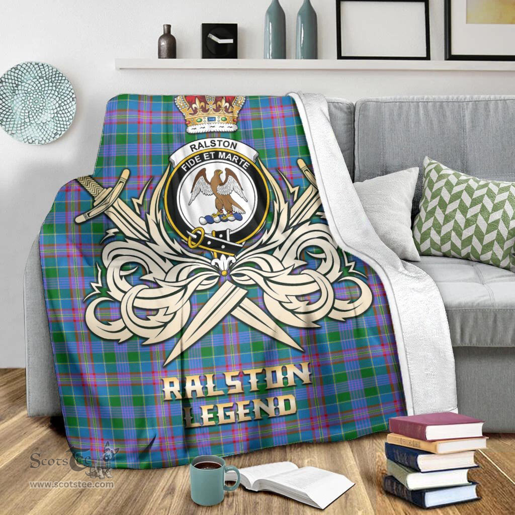 ScotsTee Shop Scottish Ralston Clan Crest Tartan Blanket The Golden Sword of Courageous Legacy Blanket