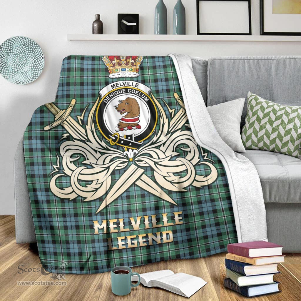 ScotsTee Shop Scottish Melville Ancient Clan Crest Tartan Blanket The Golden Sword of Courageous Legacy Blanket