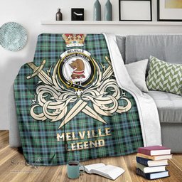 ScotsTee Shop Scottish Melville Ancient Clan Crest Tartan Blanket The Golden Sword of Courageous Legacy Blanket