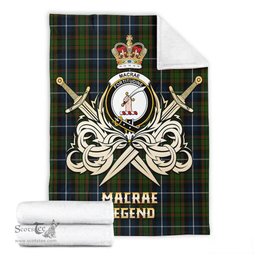 ScotsTee Shop Scottish MacRae Hunting Clan Crest Tartan Blanket The Golden Sword of Courageous Legacy Blanket