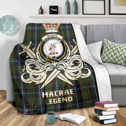 ScotsTee Shop Scottish MacRae Hunting Clan Crest Tartan Blanket The Golden Sword of Courageous Legacy Blanket