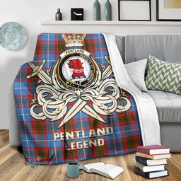 ScotsTee Shop Scottish Pentland Clan Crest Tartan Blanket The Golden Sword of Courageous Legacy Blanket