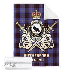 ScotsTee Shop Scottish Rutherford Clan Crest Tartan Blanket The Golden Sword of Courageous Legacy Blanket