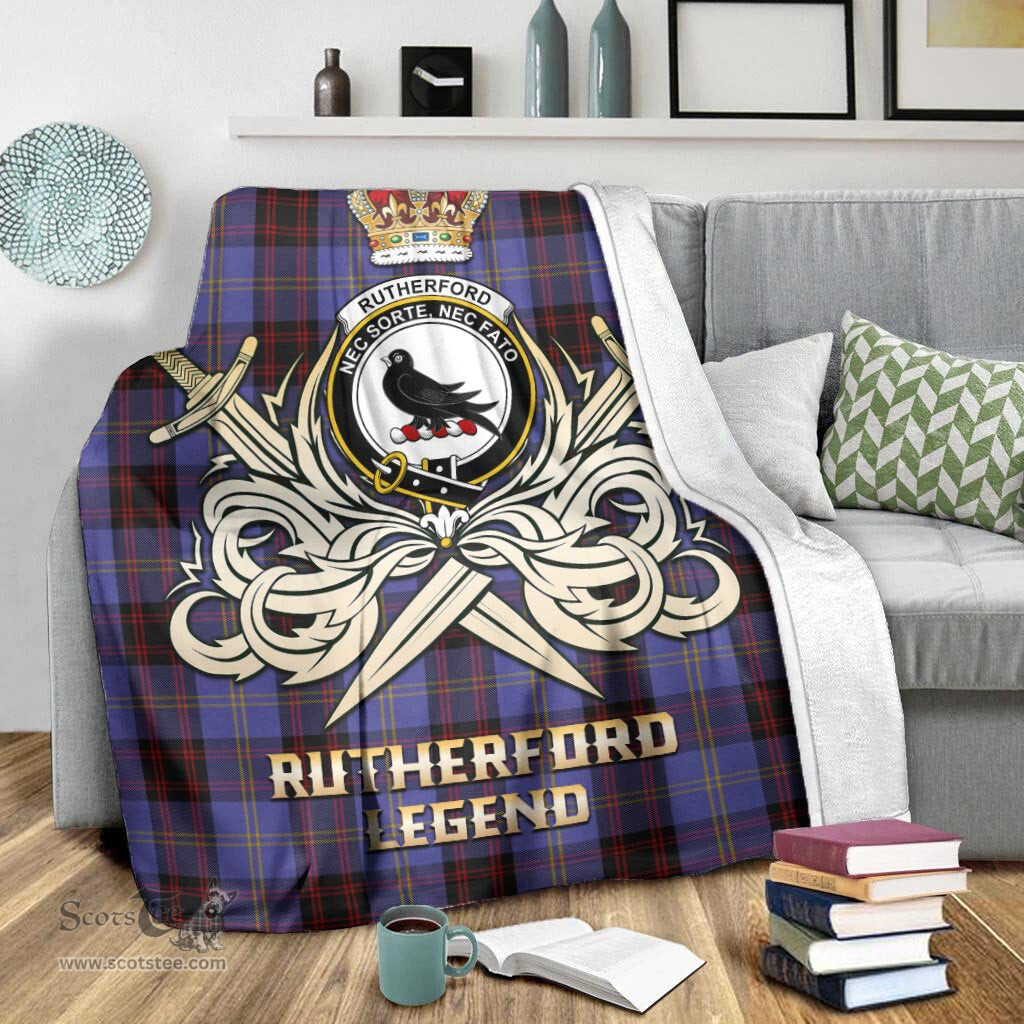 ScotsTee Shop Scottish Rutherford Clan Crest Tartan Blanket The Golden Sword of Courageous Legacy Blanket