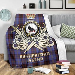 ScotsTee Shop Scottish Rutherford Clan Crest Tartan Blanket The Golden Sword of Courageous Legacy Blanket