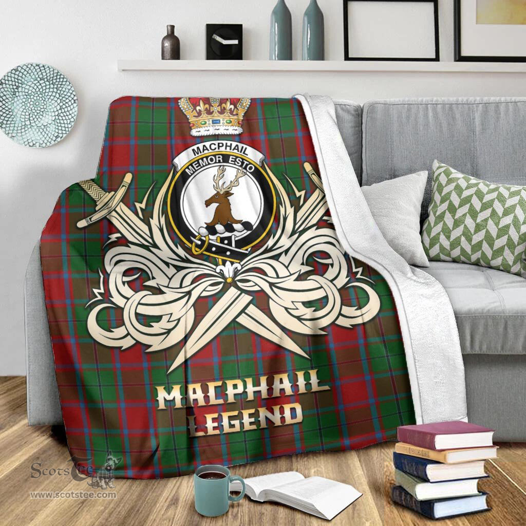 ScotsTee Shop Scottish MacPhail Blue Bands Clan Crest Tartan Blanket The Golden Sword of Courageous Legacy Blanket