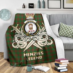 ScotsTee Shop Scottish Menzies Clan Crest Tartan Blanket The Golden Sword of Courageous Legacy Blanket