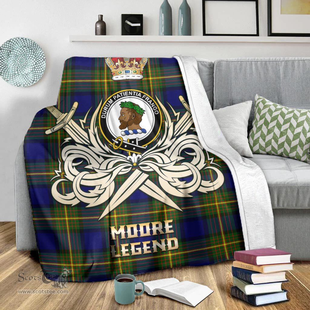 ScotsTee Shop Scottish Moore Clan Crest Tartan Blanket The Golden Sword of Courageous Legacy Blanket