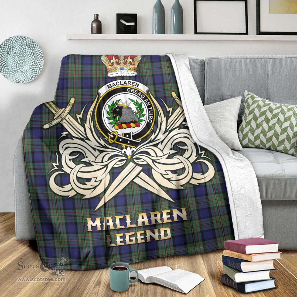 ScotsTee Shop Scottish MacLaren Clan Crest Tartan Blanket The Golden Sword of Courageous Legacy Blanket