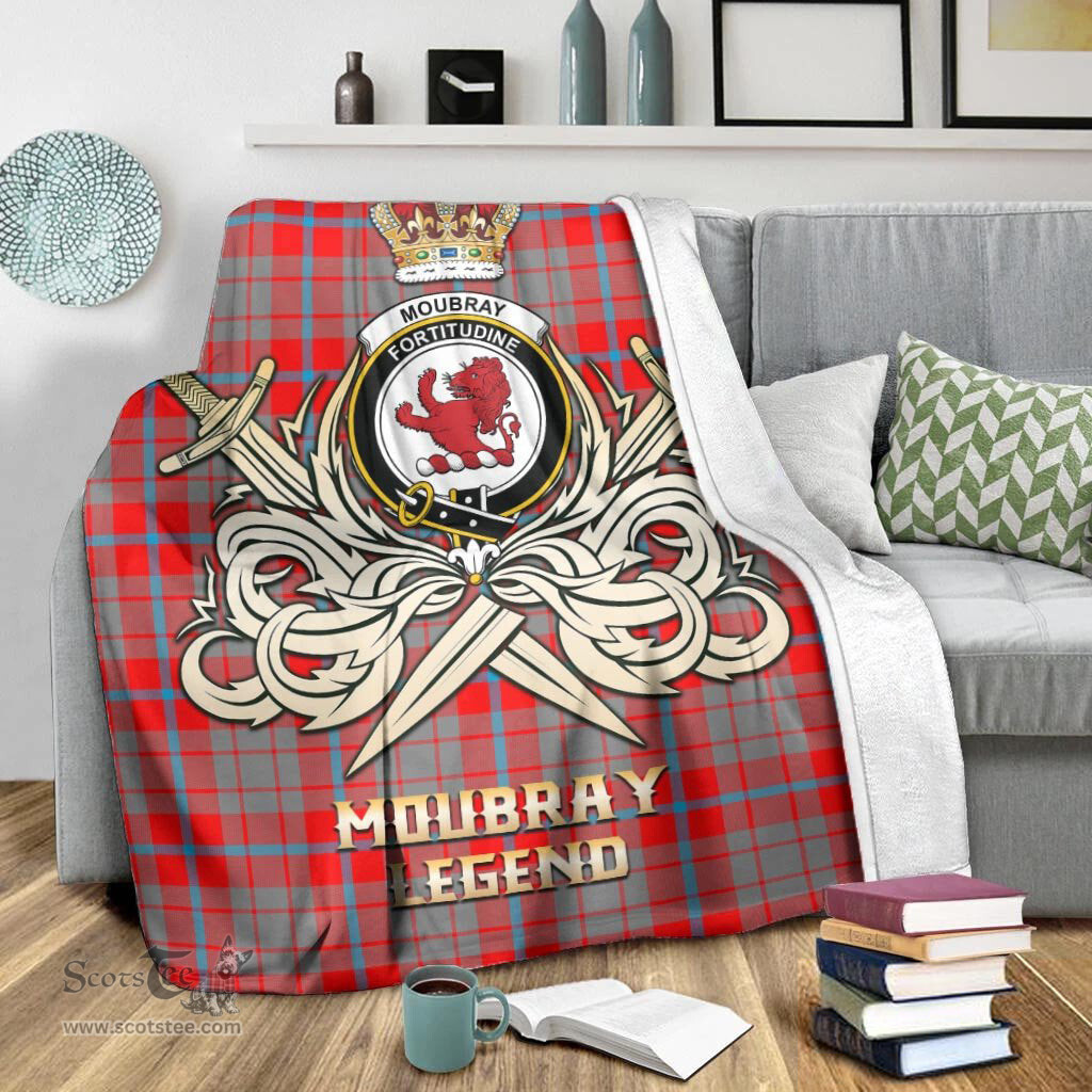 ScotsTee Shop Scottish Moubray Clan Crest Tartan Blanket The Golden Sword of Courageous Legacy Blanket
