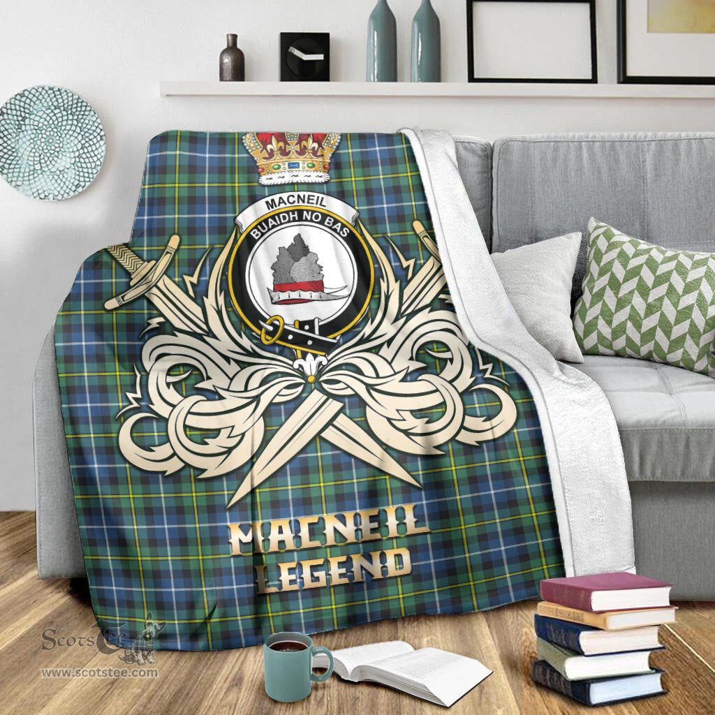 ScotsTee Shop Scottish MacNeil of Barra Ancient Clan Crest Tartan Blanket The Golden Sword of Courageous Legacy Blanket