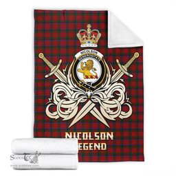 ScotsTee Shop Scottish Nicolson Clan Crest Tartan Blanket The Golden Sword of Courageous Legacy Blanket