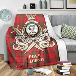 ScotsTee Shop Scottish Ross Modern Clan Crest Tartan Blanket The Golden Sword of Courageous Legacy Blanket