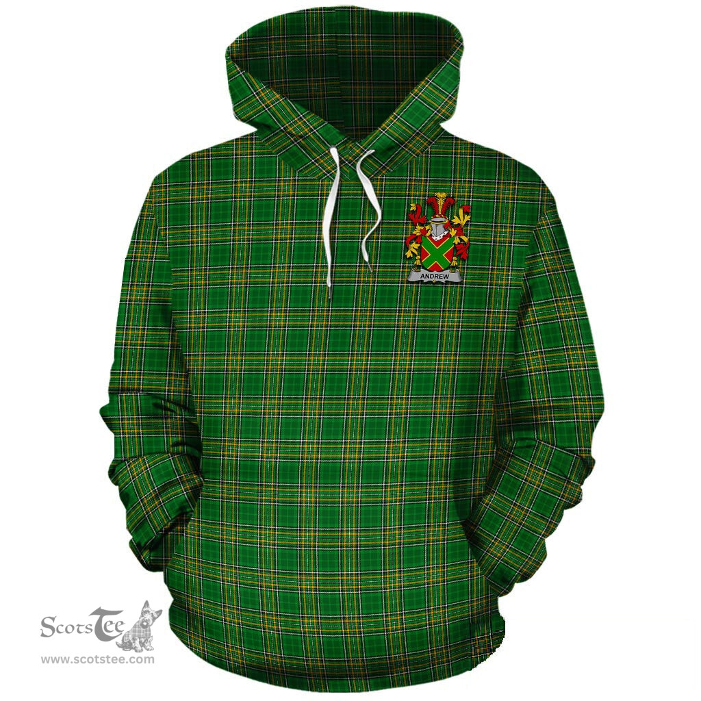 ScotsTee Shop Irish Andrew Coat of Arms Crest Ireland Hoodie Irish National Tartan Irish Hoodie