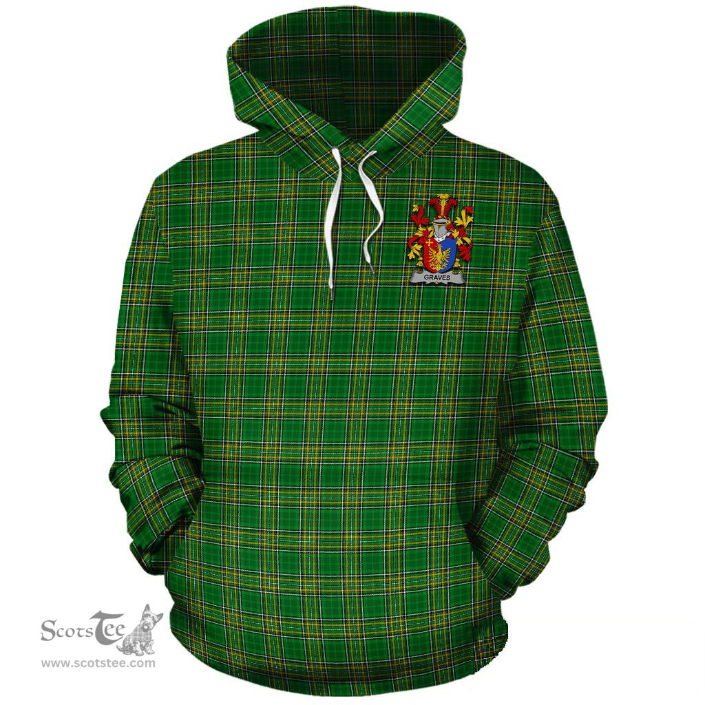 ScotsTee Shop Irish Graves Coat of Arms Crest Ireland Hoodie Irish National Tartan Irish Hoodie