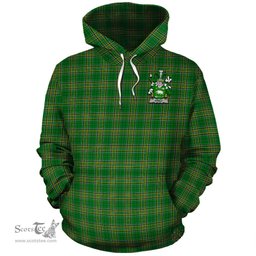 ScotsTee Shop Irish Hanly Coat of Arms Crest Ireland Hoodie Irish National Tartan Irish Hoodie