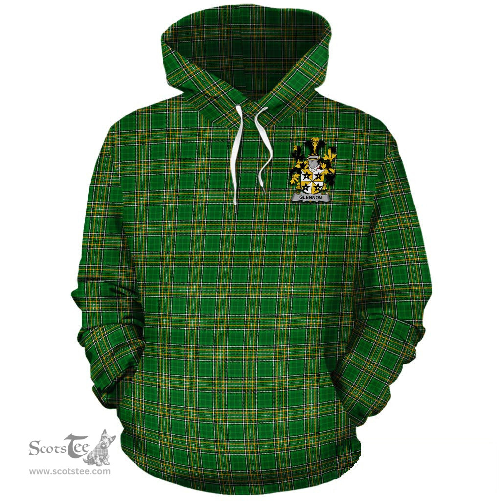 ScotsTee Shop Irish Glennon Coat of Arms Crest Ireland Hoodie Irish National Tartan Irish Hoodie