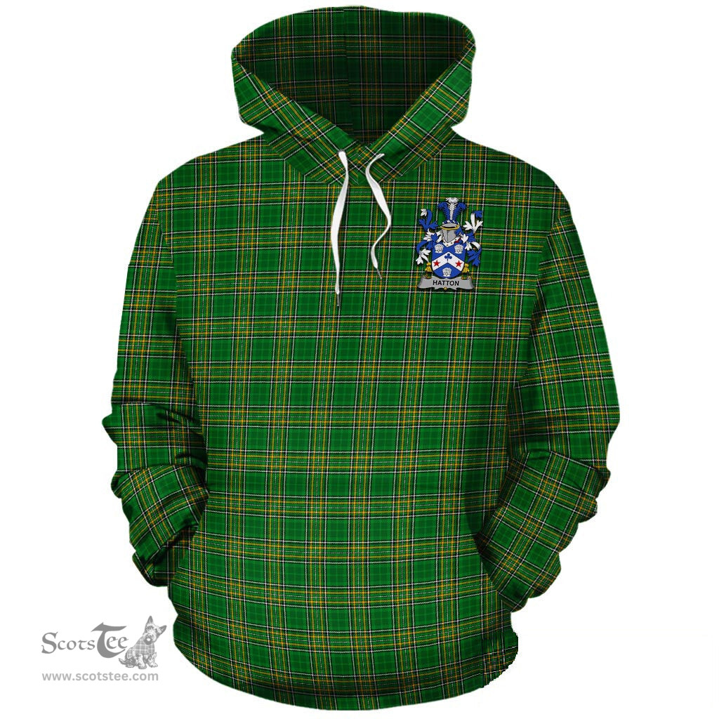 ScotsTee Shop Irish Hatton Coat of Arms Crest Ireland Hoodie Irish National Tartan Irish Hoodie