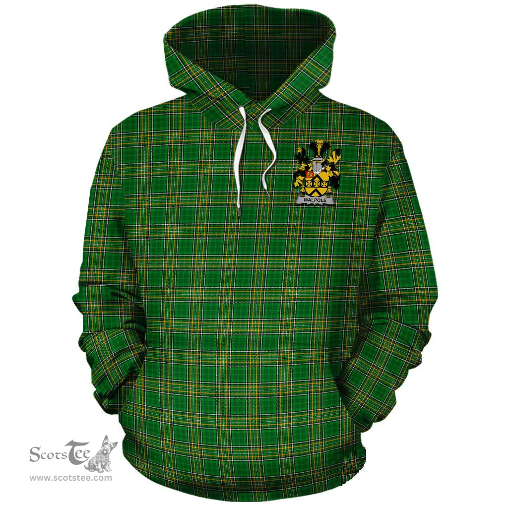 ScotsTee Shop Irish Walpole Coat of Arms Crest Ireland Hoodie Irish National Tartan Irish Hoodie