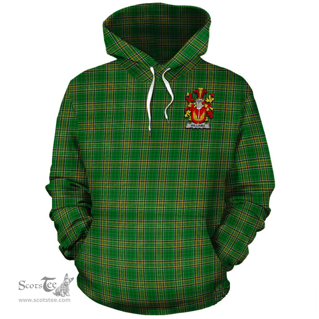 ScotsTee Shop Irish Williams Coat of Arms Crest Ireland Hoodie Irish National Tartan Irish Hoodie