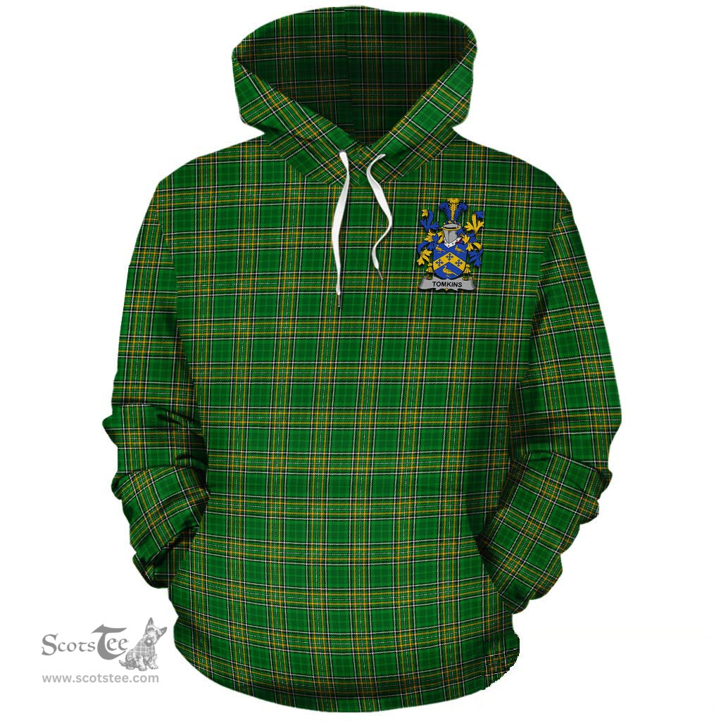 ScotsTee Shop Irish Tomkins Coat of Arms Crest Ireland Hoodie Irish National Tartan Irish Hoodie