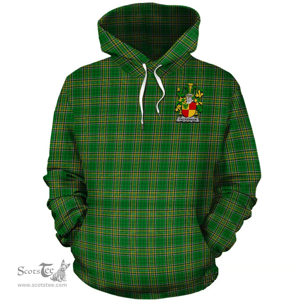 ScotsTee Shop Irish Packenham Coat of Arms Crest Ireland Hoodie Irish National Tartan Irish Hoodie